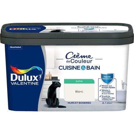 Dulux Valentine Cuisine et Salle de bain satin blanc 2 L